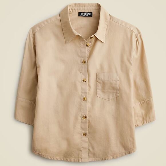 J crew Herringbone twill button-up shirt size 4 NWT khaki - Picture 1 of 11